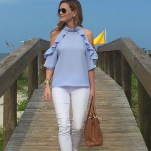 Topshop - cold shoulder ruffle top
